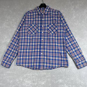 Carhartt Shirt Mens Size Large Blue Orange Red Plaid Long Sleeve Button Down